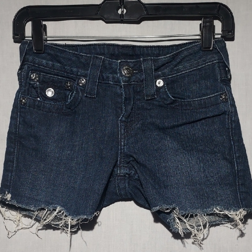 True Religion Joey Cut Embellished Distressed Denim Shorts‎ Womens Size 25